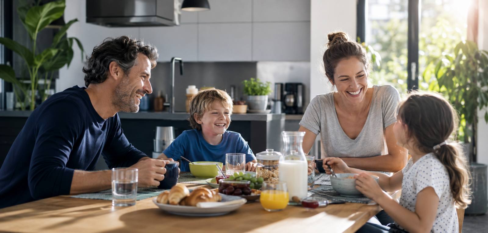 Familie genießt einen unbeschwerten Alltag im Freien